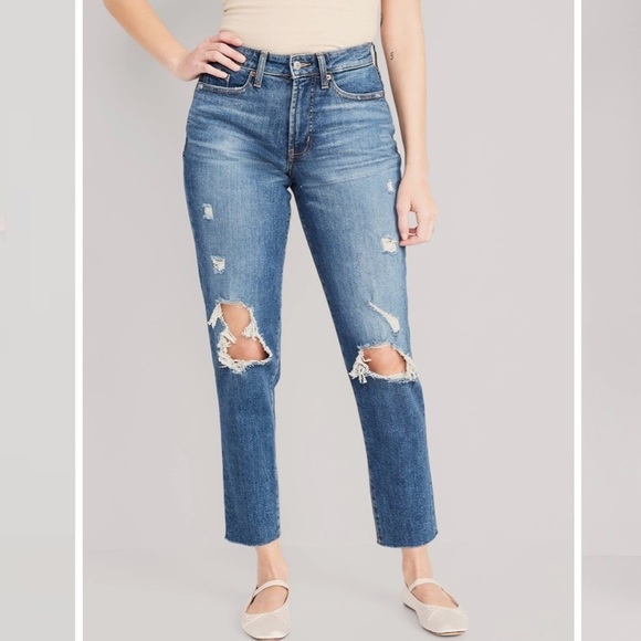 NWT Old Navy Curvy High Waisted OG Straight Leg Ripped Jeans - Picture 5 of 9